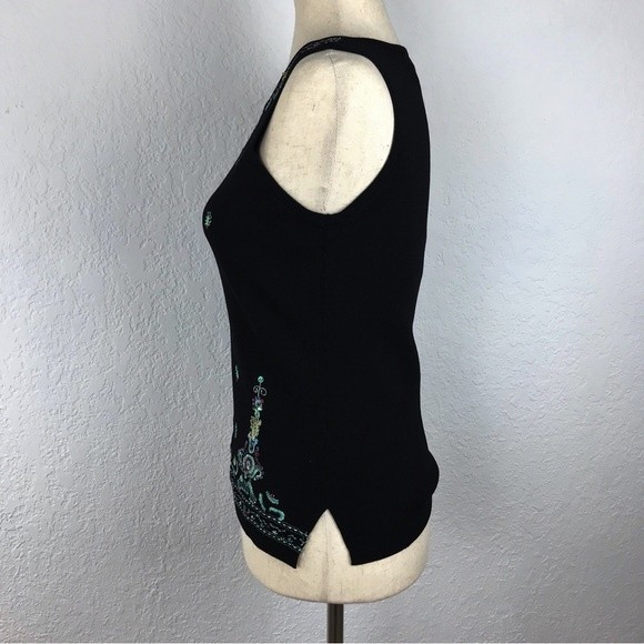 Joseph A. Vintage Black Sleeveless Blouse Embroidered Sequin Tribal Asian Y2K 90 - Picture 4 of 14